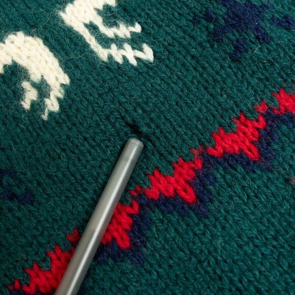 Eddie Bauer Reindeer Wool Sweater Green Nordic Christmas Vintage - Picture 12 of 12